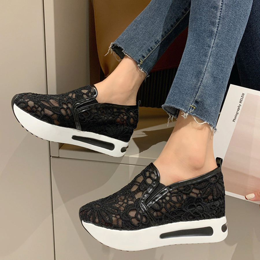 Lace Breathable Platform Slip-On Black / 35 Apparel and Accessories
