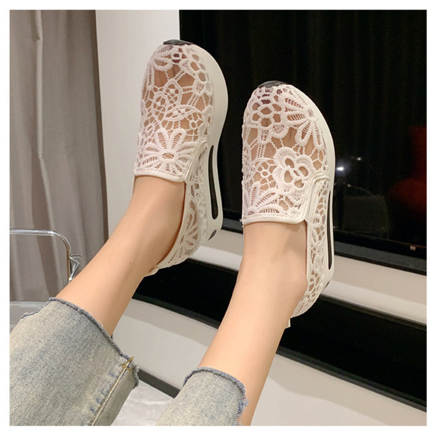 Lace Breathable Platform Slip-On White / 35 Apparel and Accessories