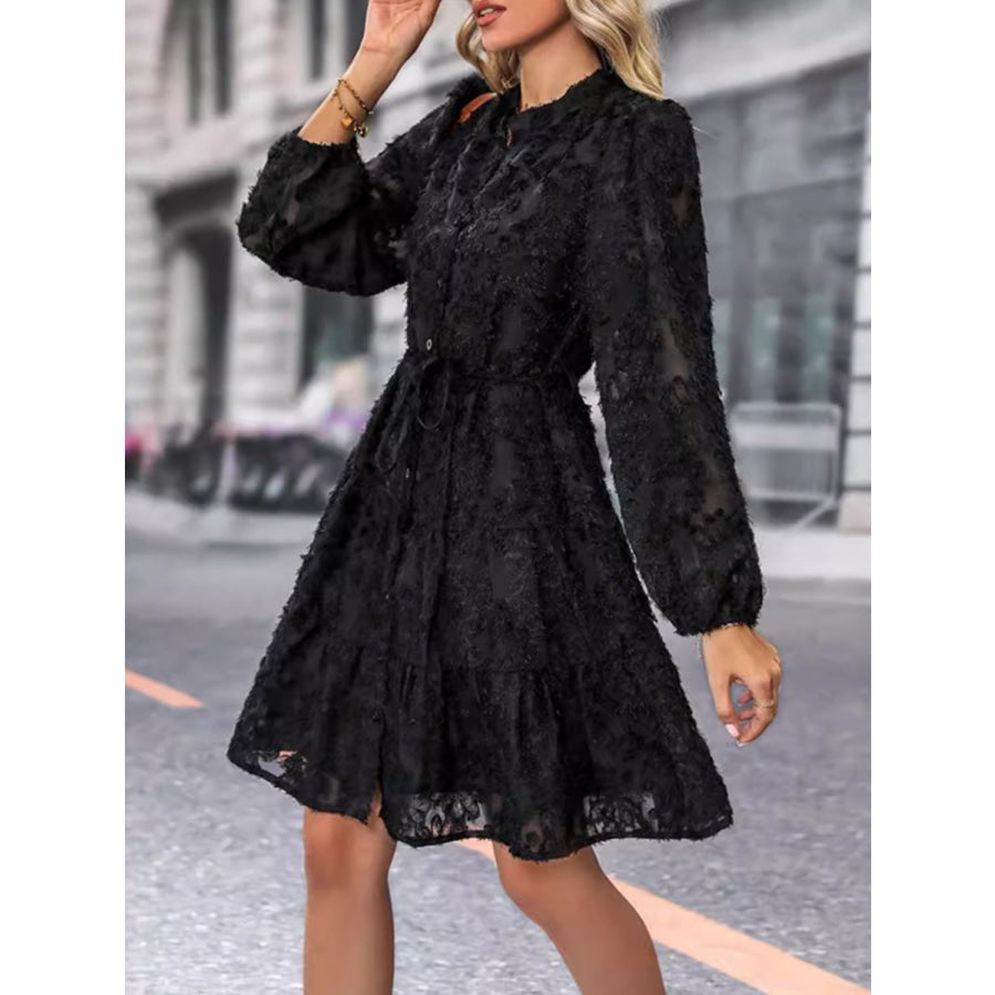 Lace Button Down Long Sleeve Mini Dress Apparel and Accessories