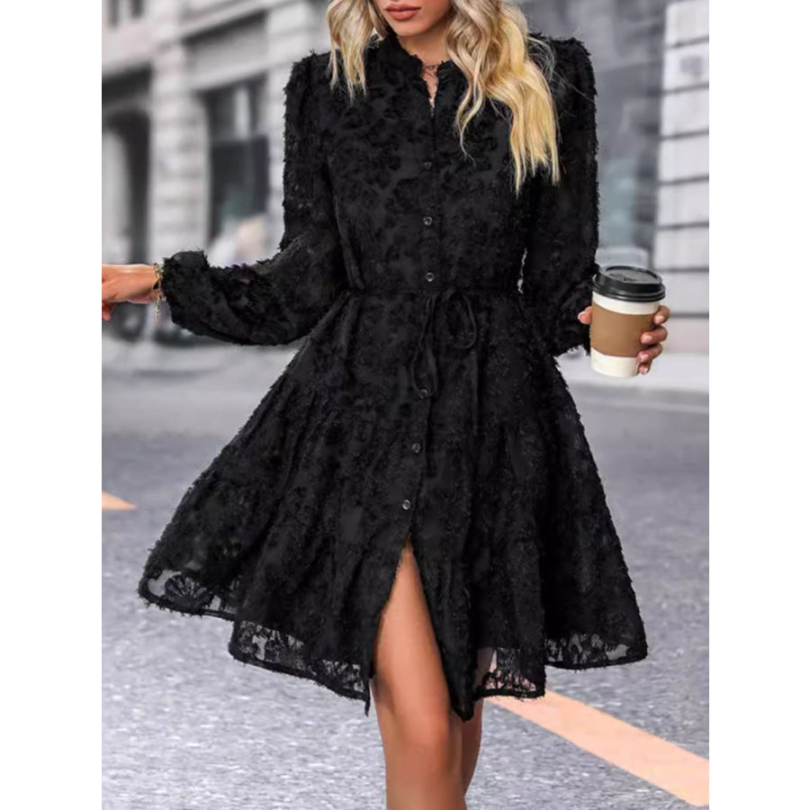 Lace Button Down Long Sleeve Mini Dress Apparel and Accessories