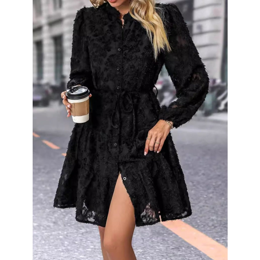 Lace Button Down Long Sleeve Mini Dress Apparel and Accessories