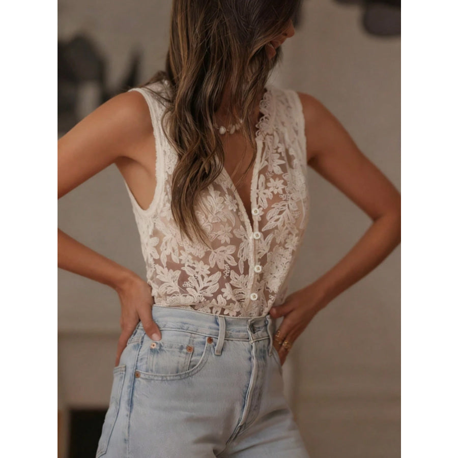 Lace Button-Down Tank Apparel and Accessories