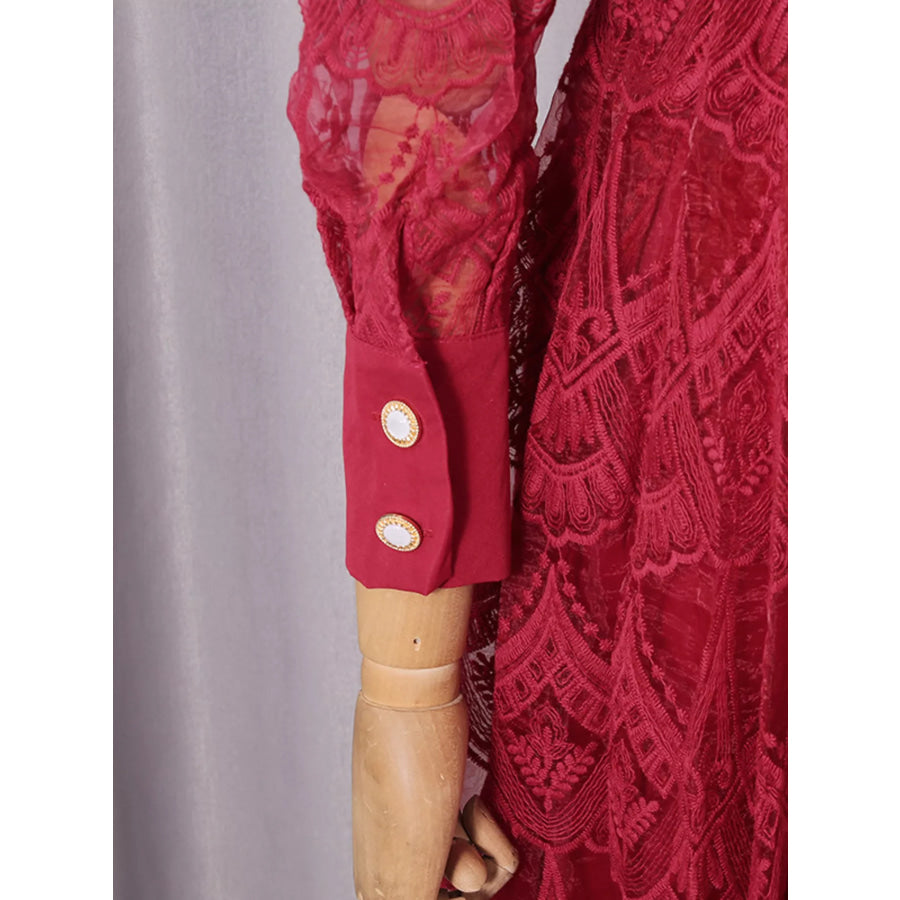 Lace Button Front Midi Dress Apparel and Accessories