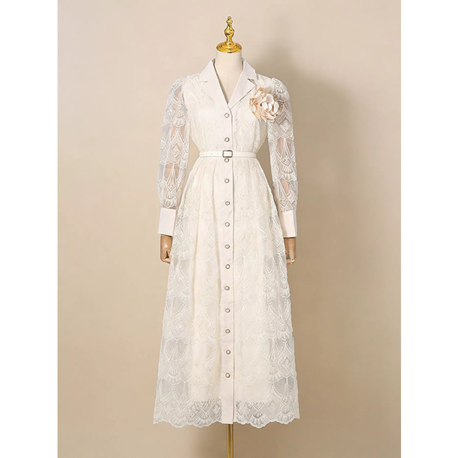 Lace Button Front Midi Dress Apparel and Accessories