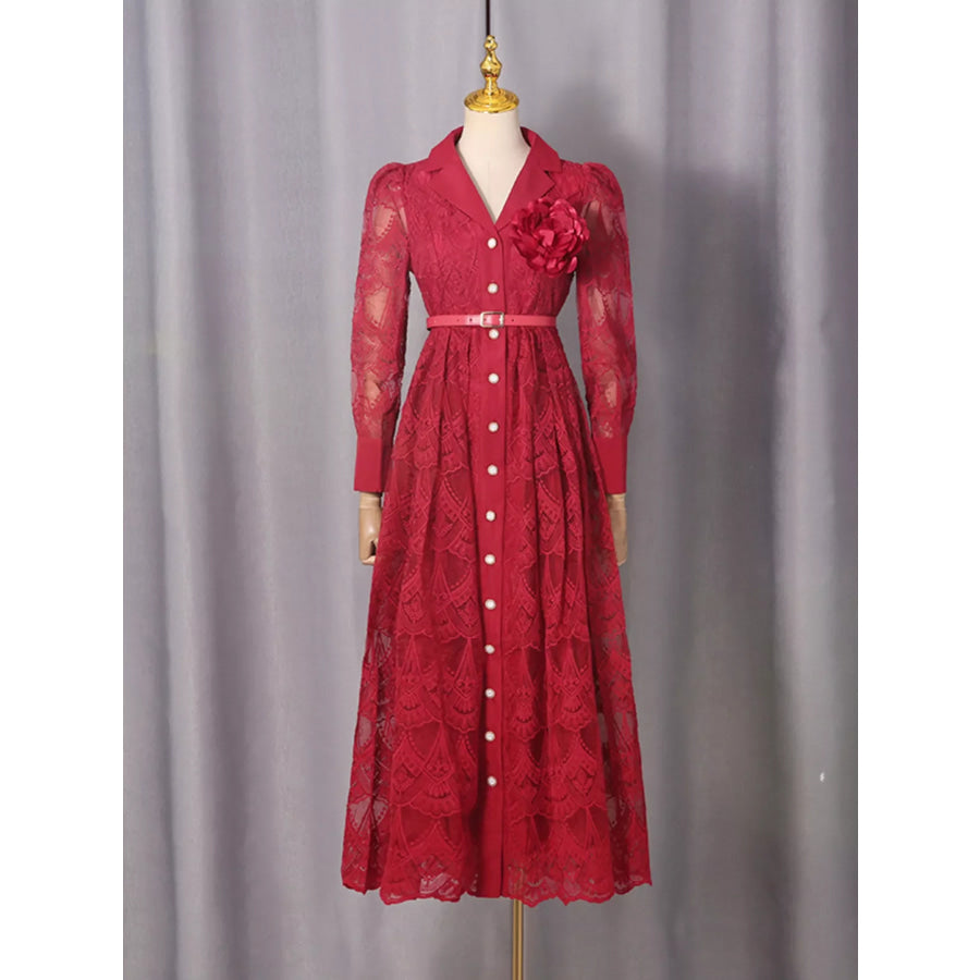 Lace Button Front Midi Dress Apparel and Accessories