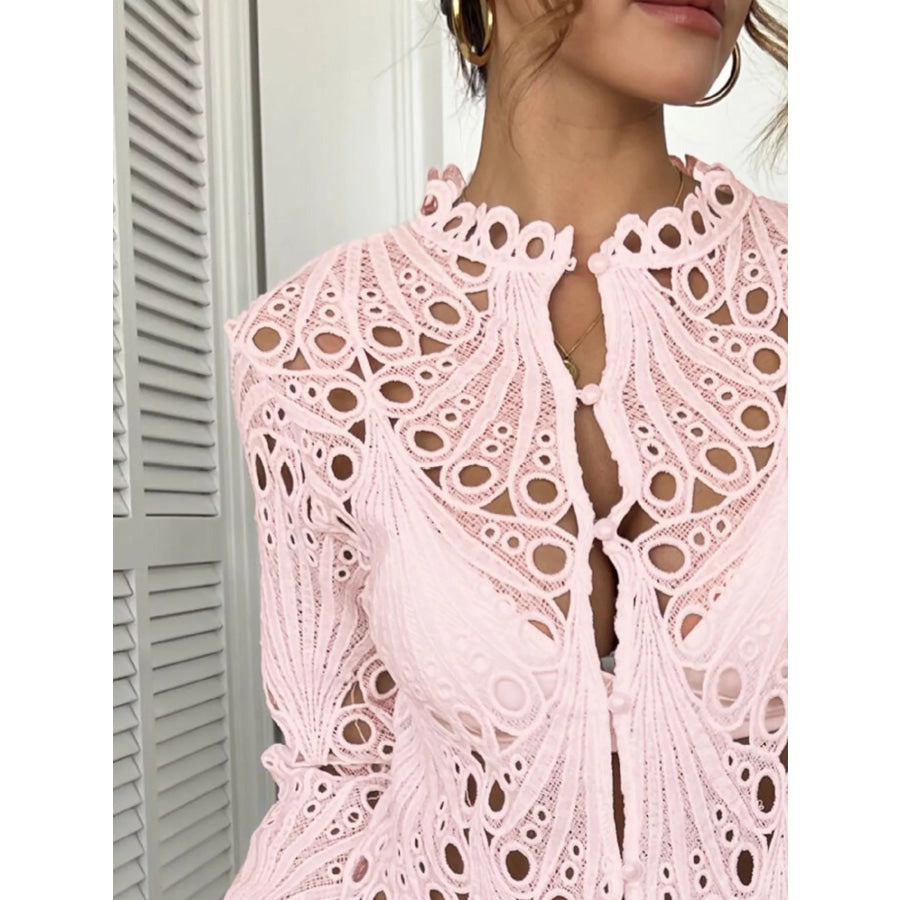 Lace Button Up Long Sleeve Shirt Apparel and Accessories