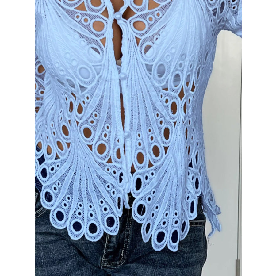 Lace Button Up Long Sleeve Shirt Apparel and Accessories