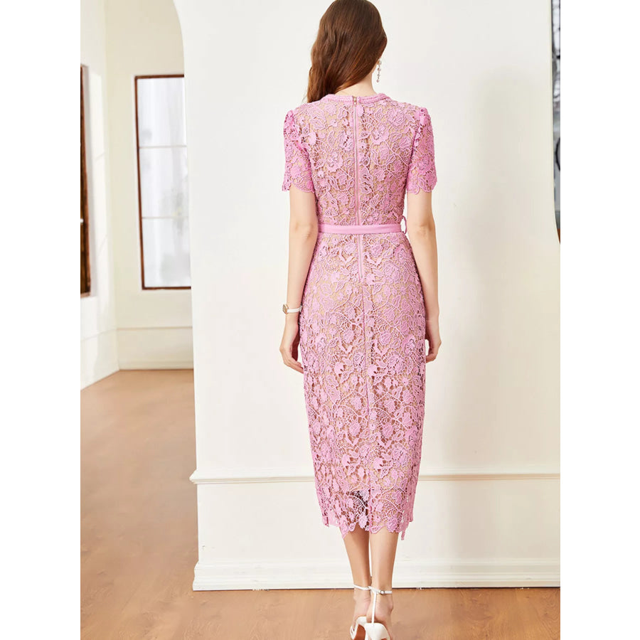 Lace Button-Up Midi Dress Apparel and Accessories