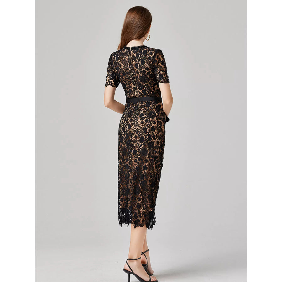 Lace Button-Up Midi Dress Apparel and Accessories