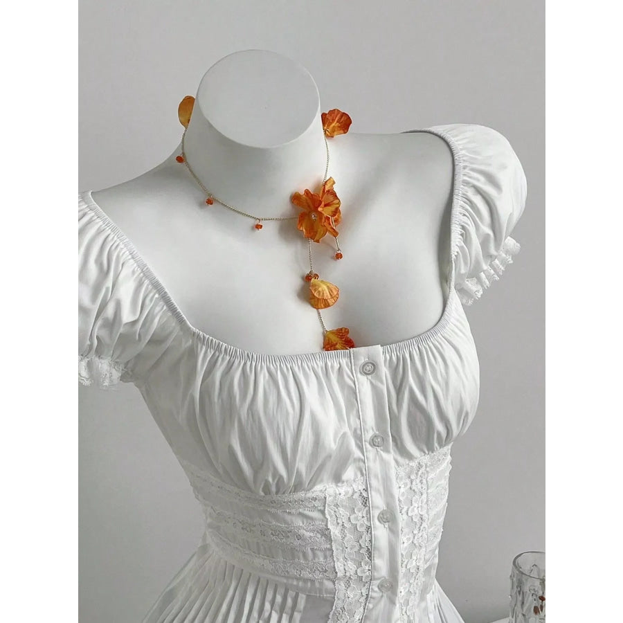 Lace Button Up Short Sleeve Shirt Apparel and Accessories
