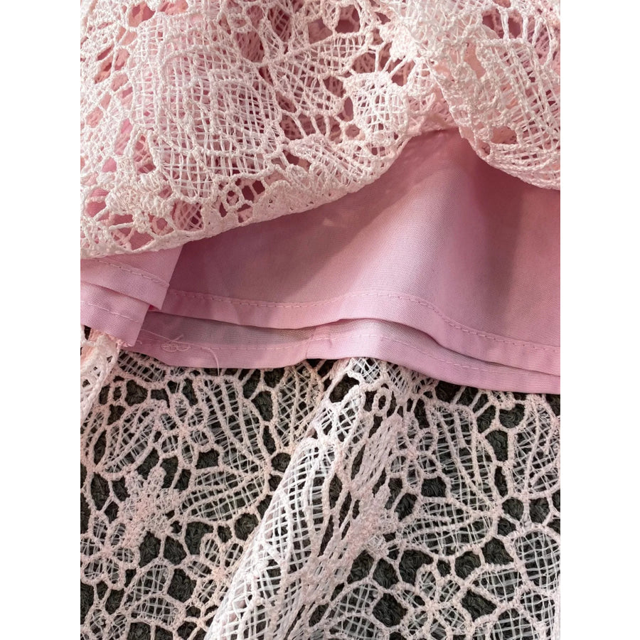 Lace Button Up Top and Skirt Set Apparel and Accessories