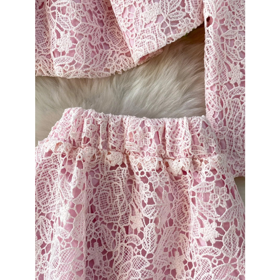 Lace Button Up Top and Skirt Set Apparel and Accessories