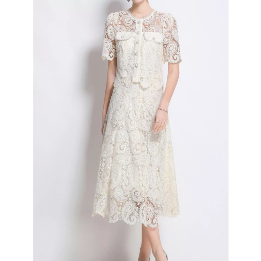 Lace Button Up Top and Skirt Set Apparel and Accessories