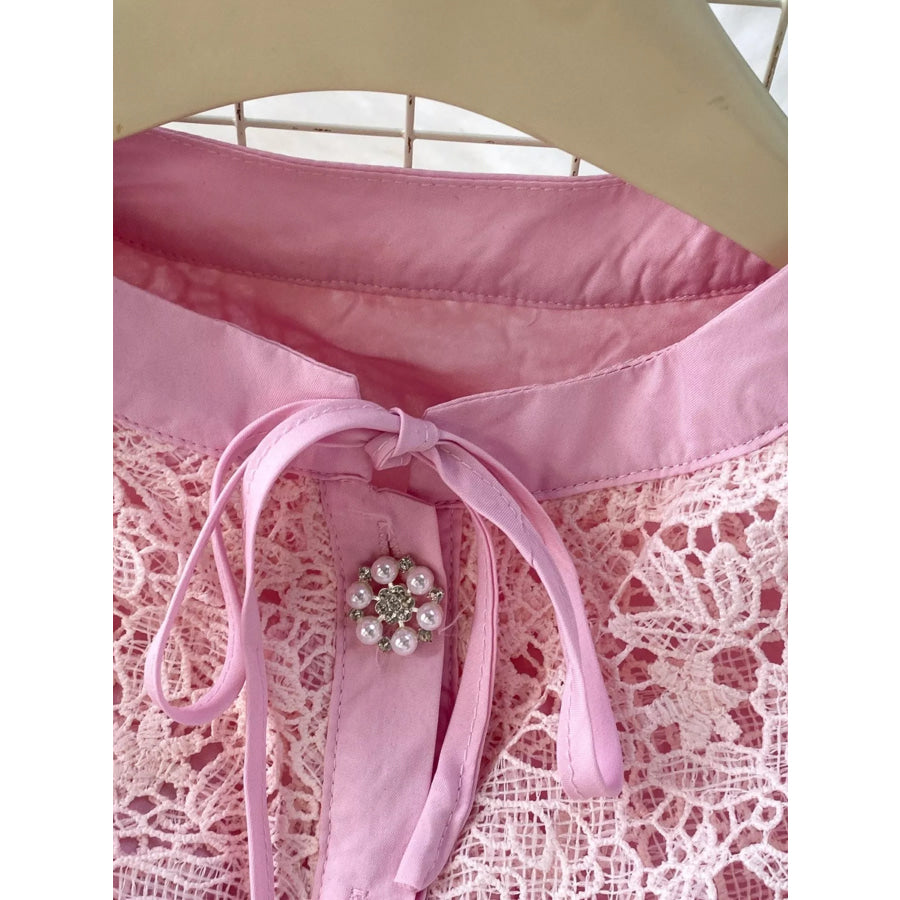 Lace Button Up Top and Skirt Set Apparel and Accessories