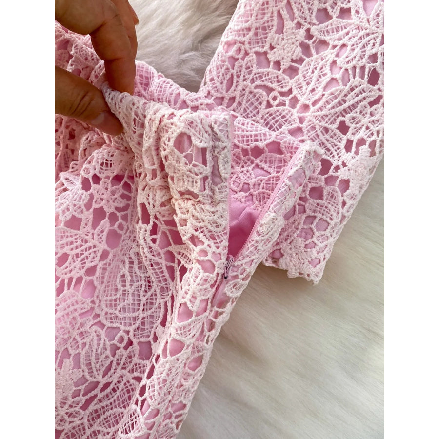 Lace Button Up Top and Skirt Set Apparel and Accessories
