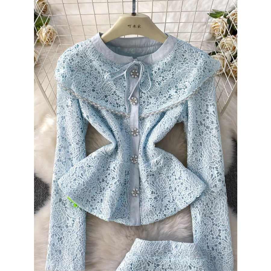 Lace Button Up Top and Skirt Set Apparel and Accessories