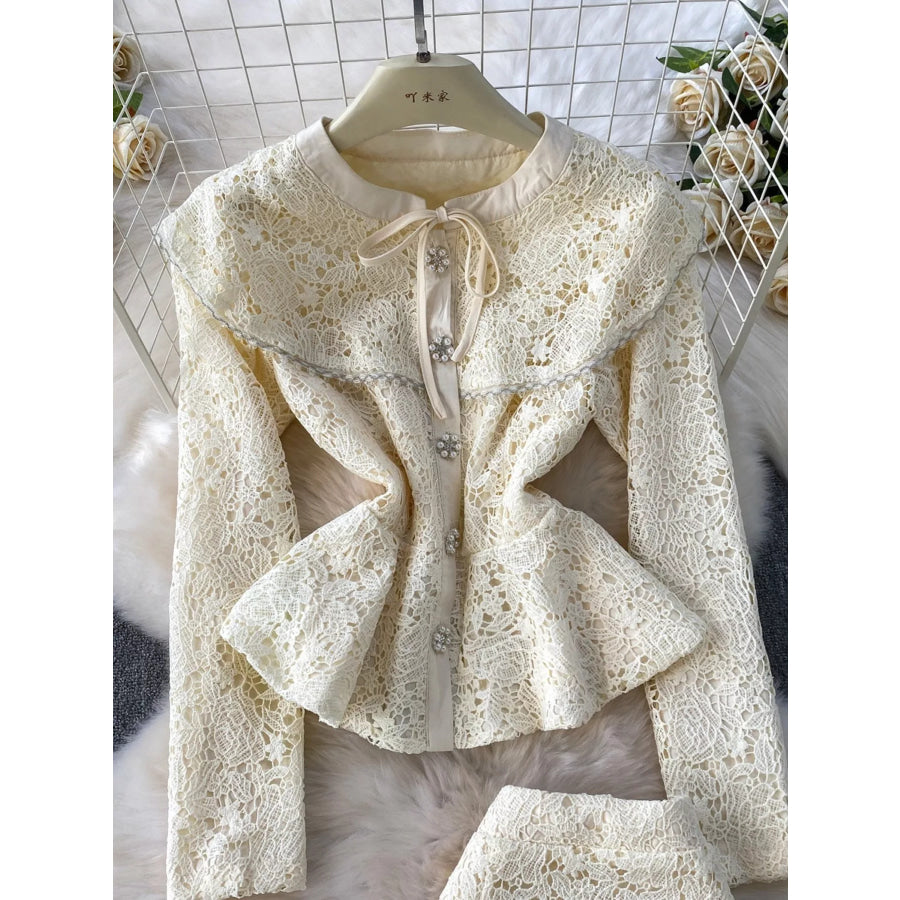 Lace Button Up Top and Skirt Set Apparel and Accessories