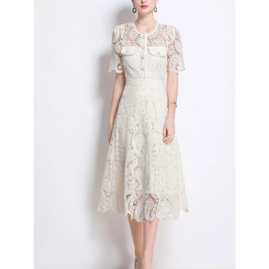 Lace Button Up Top and Skirt Set Apricot / S Apparel and Accessories