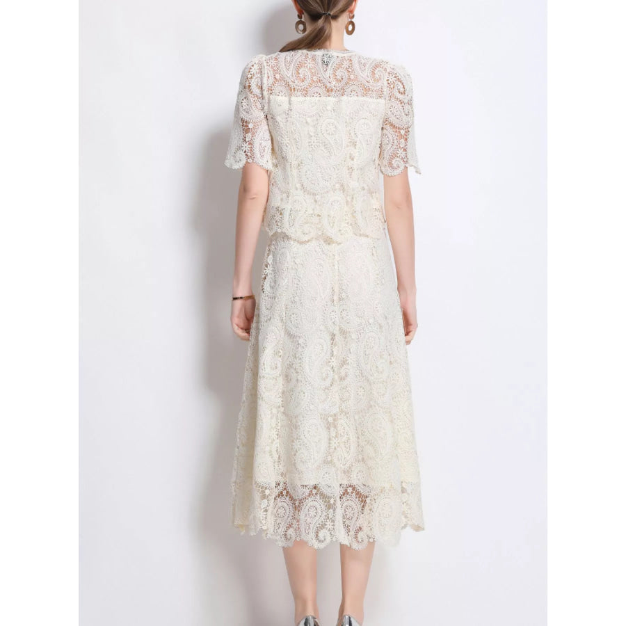 Lace Button Up Top and Skirt Set Apparel and Accessories