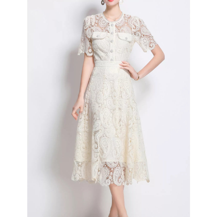 Lace Button Up Top and Skirt Set Apricot / S Apparel and Accessories