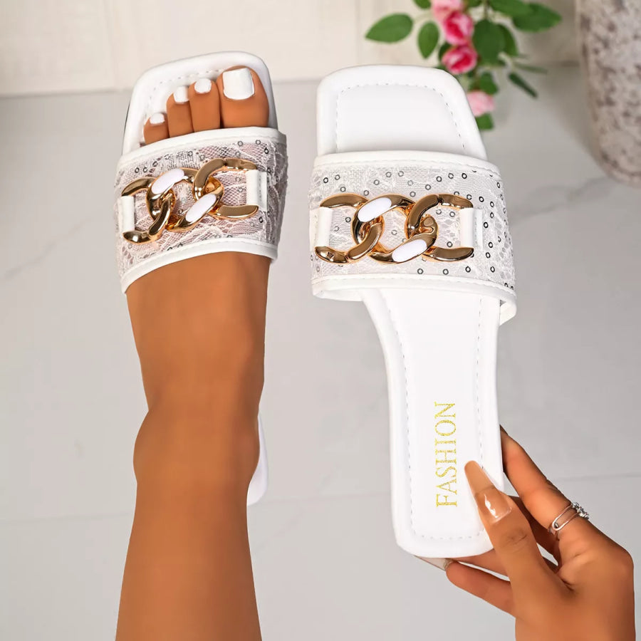 Lace Chain-Embellished Flat Sandals Apparel and Accessories