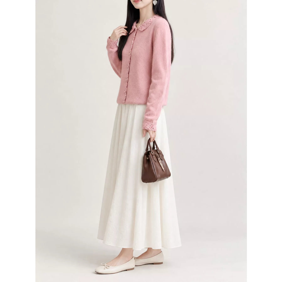 Lace-Collar Button Down Knit Cardigan Apparel and Accessories