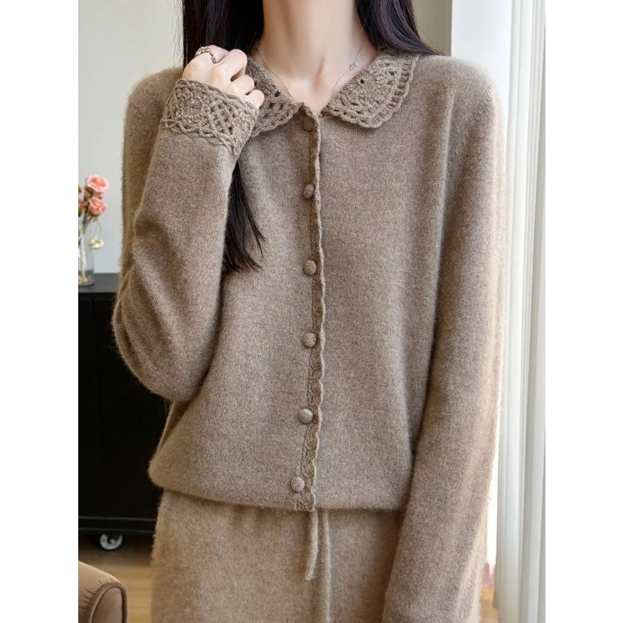 Lace-Collar Button Down Knit Cardigan Apparel and Accessories