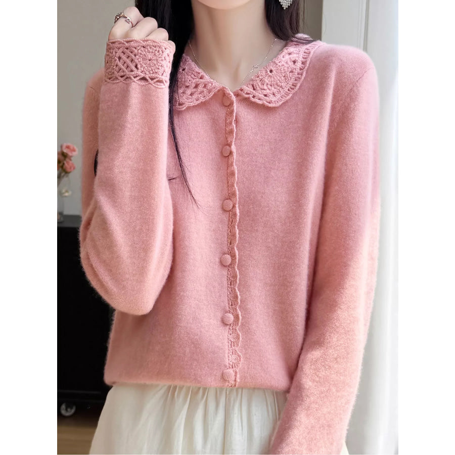 Lace-Collar Button Down Knit Cardigan Apparel and Accessories