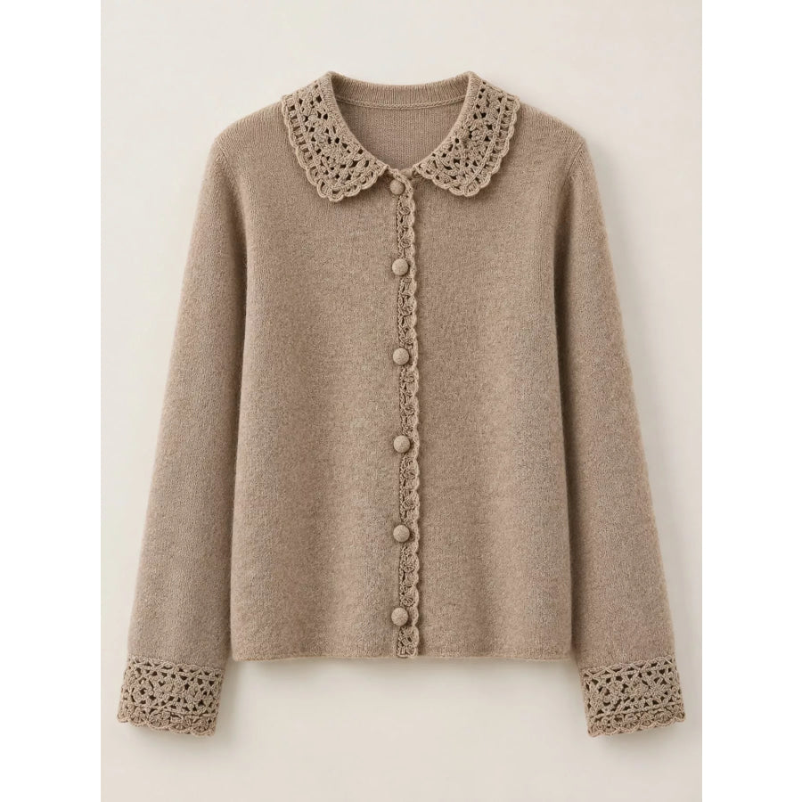 Lace-Collar Button Down Knit Cardigan Apparel and Accessories