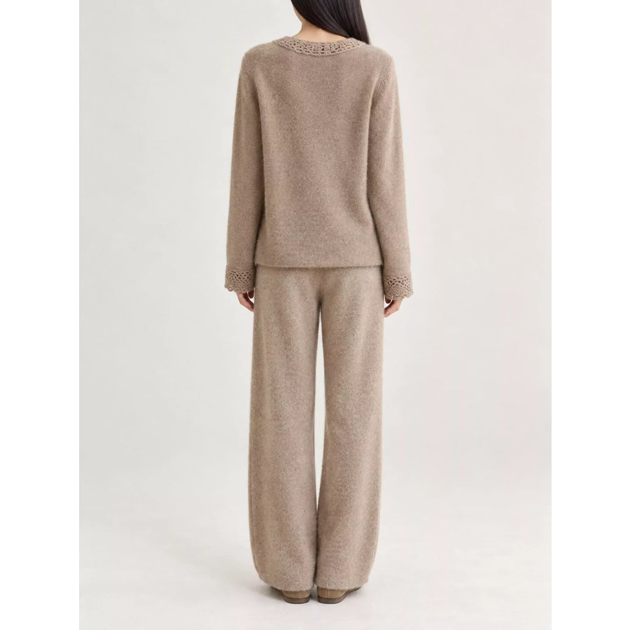Lace-Collar Button Down Knit Cardigan Apparel and Accessories