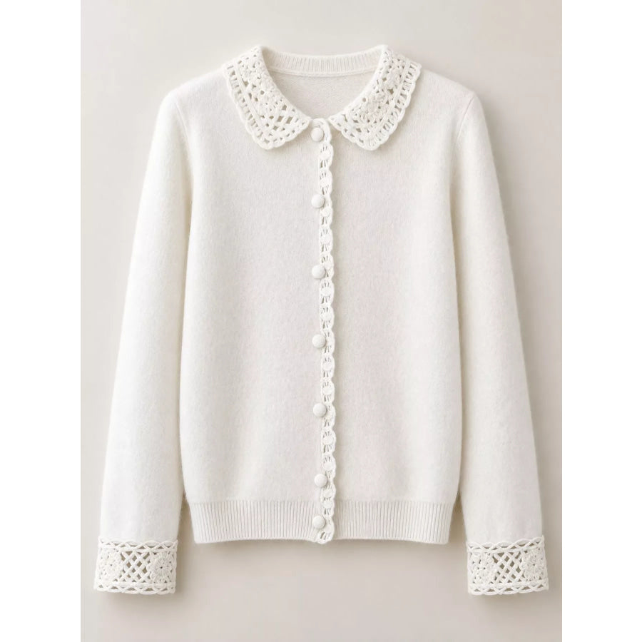 Lace-Collar Button Down Knit Cardigan Apparel and Accessories