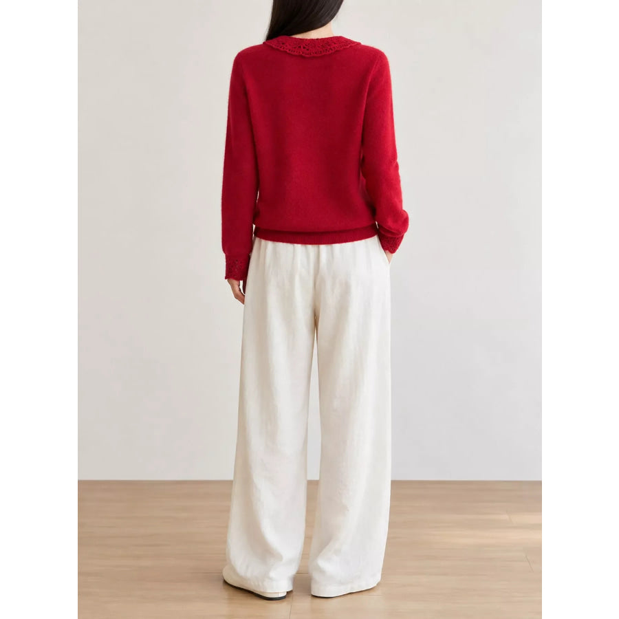Lace-Collar Button Down Knit Cardigan Apparel and Accessories