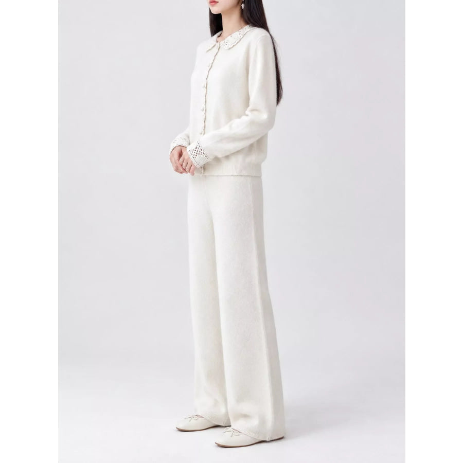 Lace-Collar Button Down Knit Cardigan Apparel and Accessories
