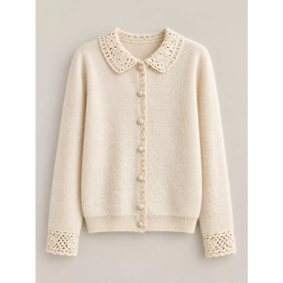 Lace-Collar Button Down Knit Cardigan Apparel and Accessories