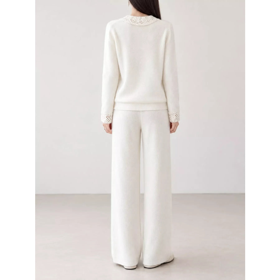 Lace-Collar Button Down Knit Cardigan Apparel and Accessories