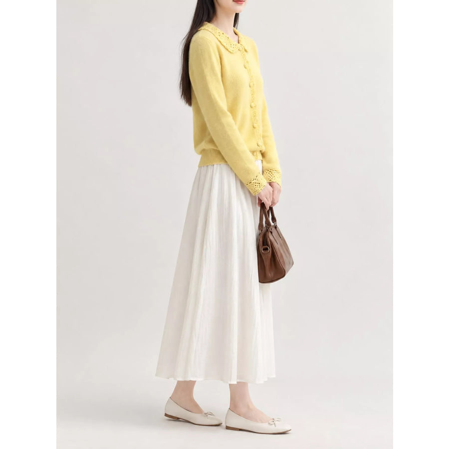 Lace-Collar Button Down Knit Cardigan Apparel and Accessories