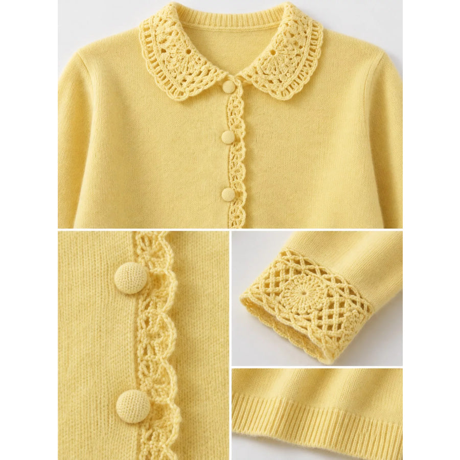 Lace-Collar Button Down Knit Cardigan Apparel and Accessories