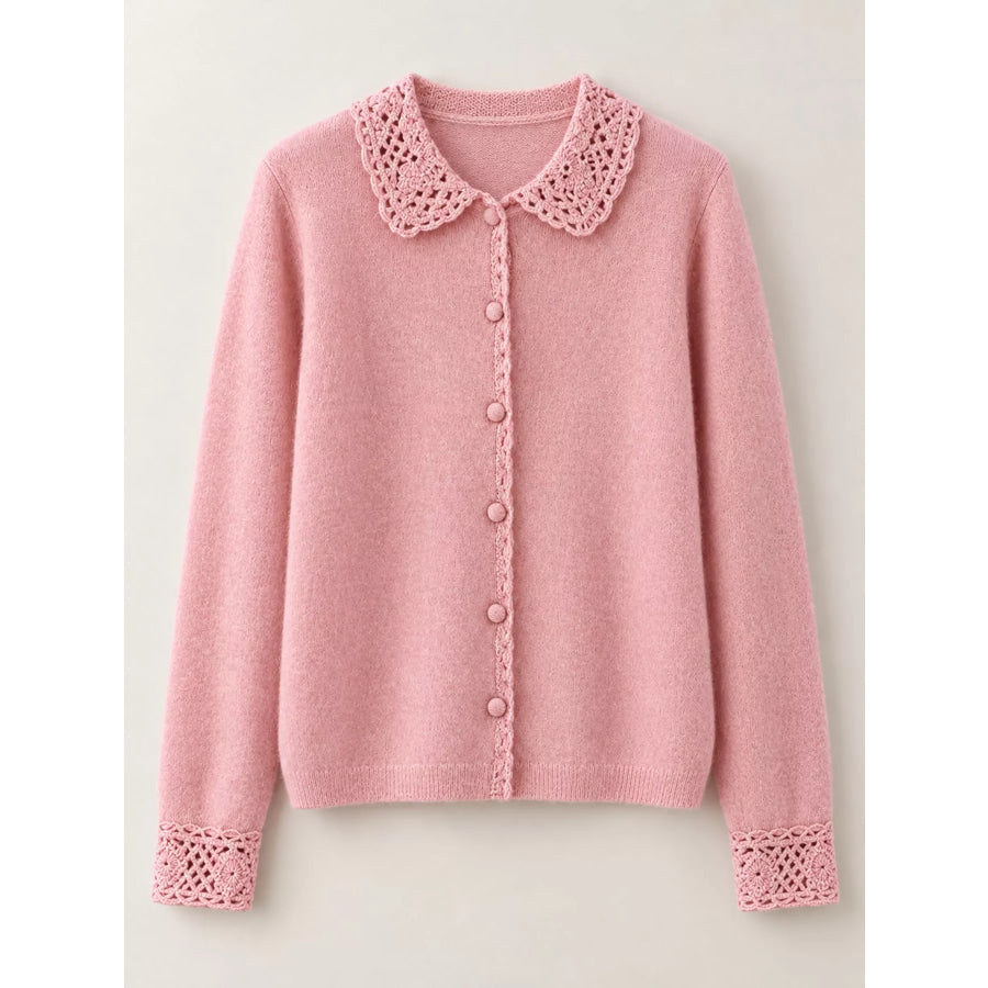 Lace-Collar Button Down Knit Cardigan Apparel and Accessories