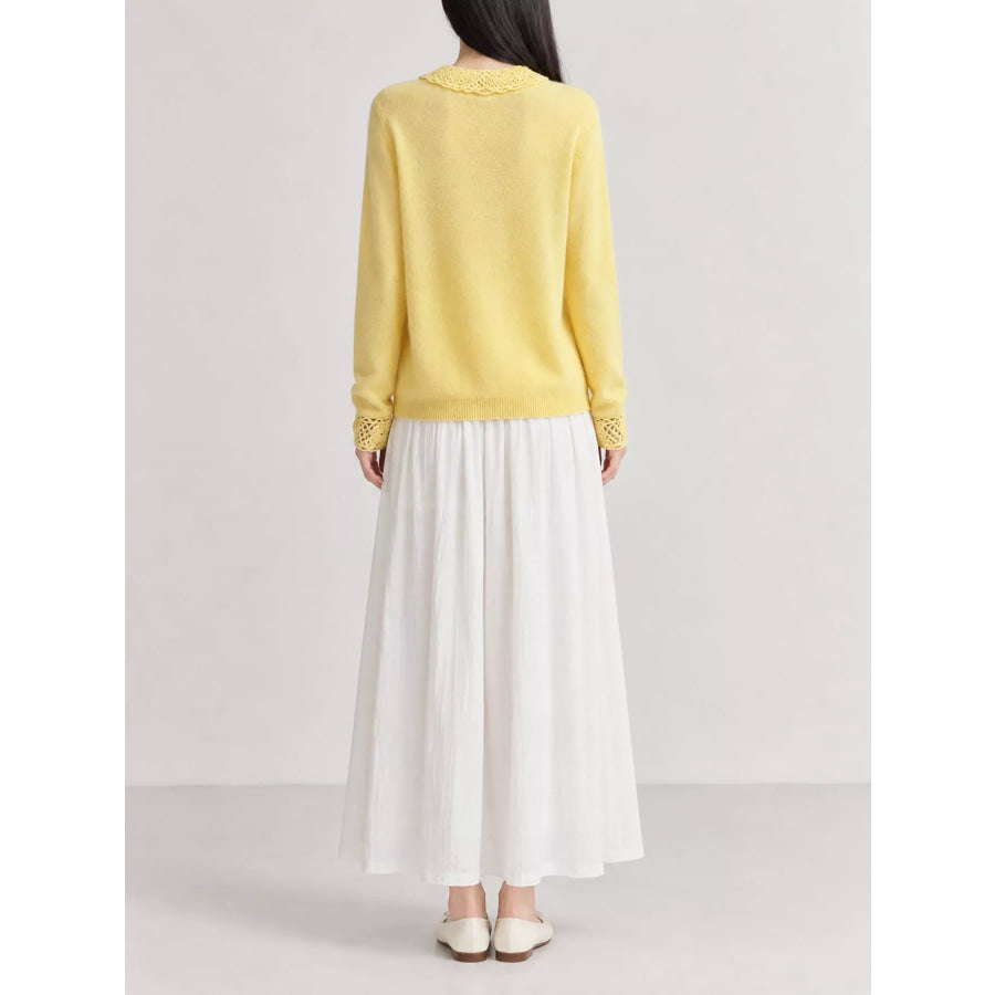 Lace-Collar Button Down Knit Cardigan Apparel and Accessories