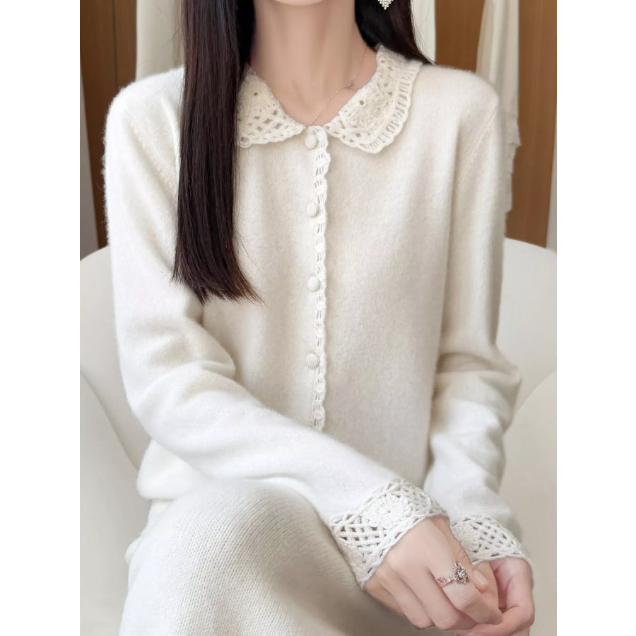 Lace-Collar Button Down Knit Cardigan Apparel and Accessories