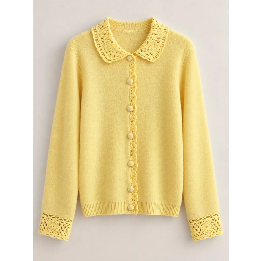 Lace-Collar Button Down Knit Cardigan Apparel and Accessories
