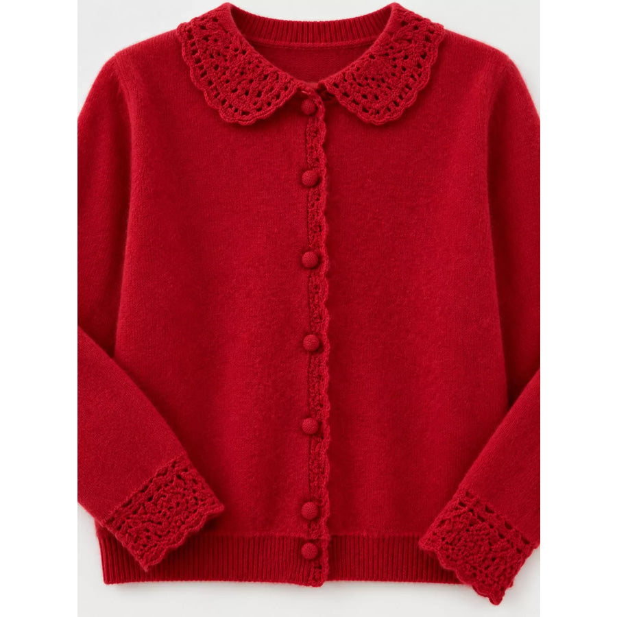 Lace-Collar Button Down Knit Cardigan Apparel and Accessories