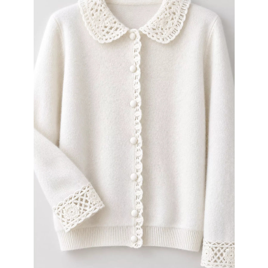 Lace-Collar Button Down Knit Cardigan Apparel and Accessories