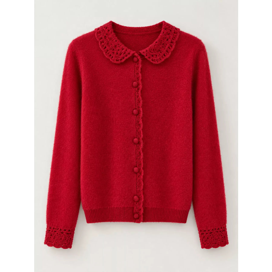 Lace-Collar Button Down Knit Cardigan Apparel and Accessories