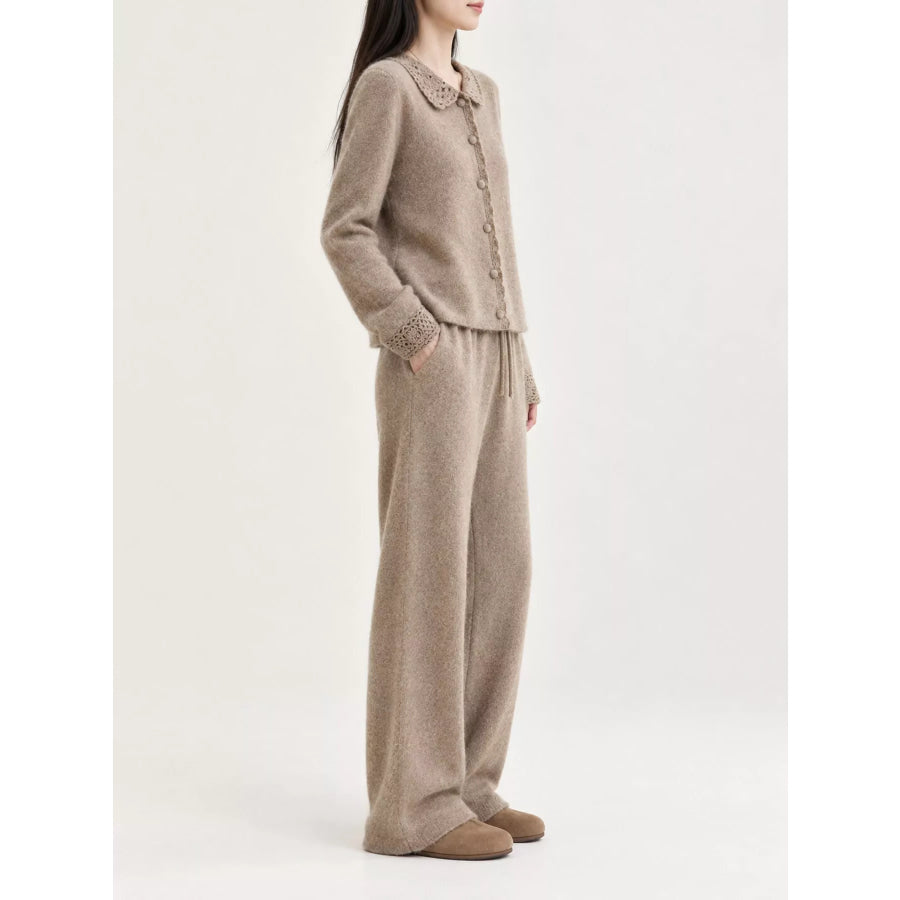 Lace-Collar Button Down Knit Cardigan Apparel and Accessories