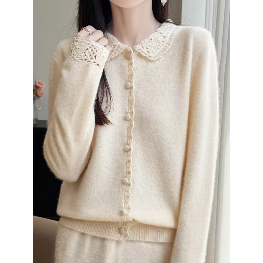 Lace-Collar Button Down Knit Cardigan Beige / M Apparel and Accessories
