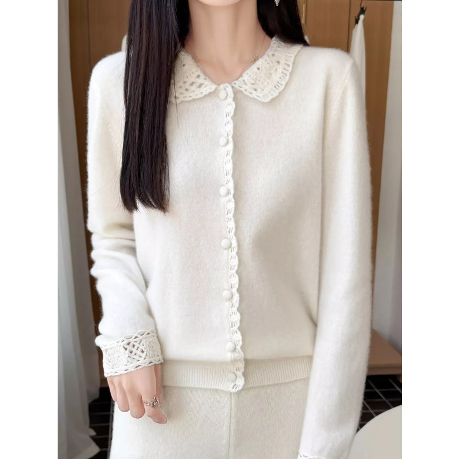 Lace-Collar Button Down Knit Cardigan White / M Apparel and Accessories