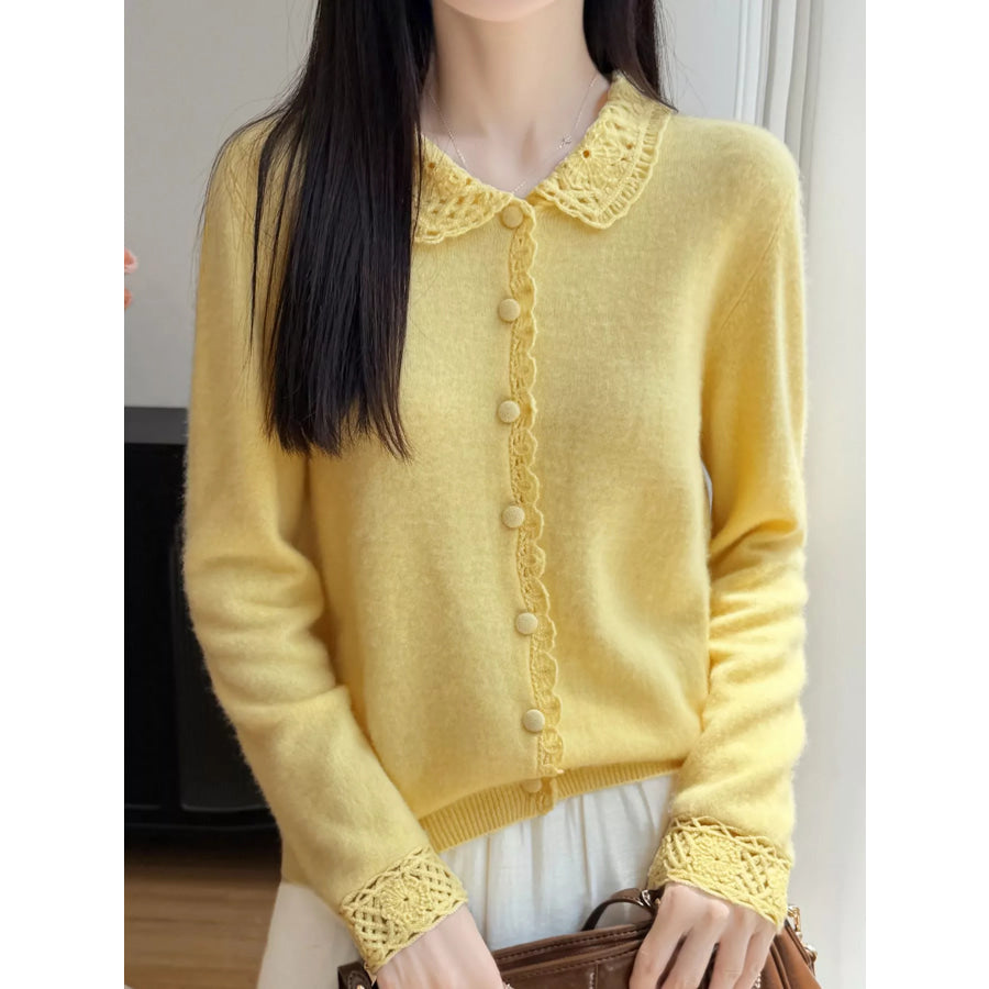 Lace-Collar Button Down Knit Cardigan Yellow / M Apparel and Accessories