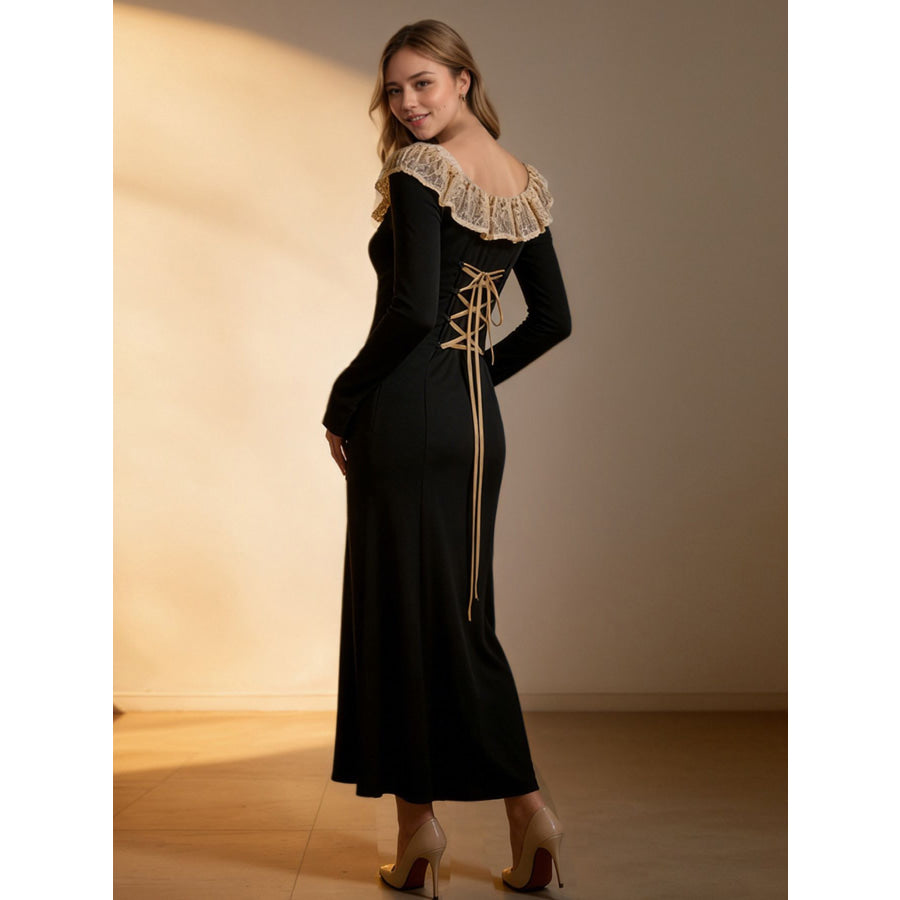 Lace Collar Long Sleeve Dress Apparel and Accessories