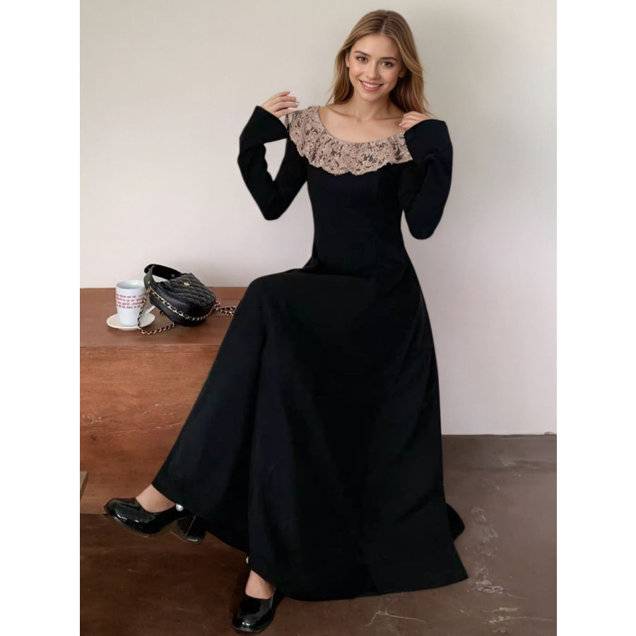 Lace Collar Long Sleeve Dress Apparel and Accessories